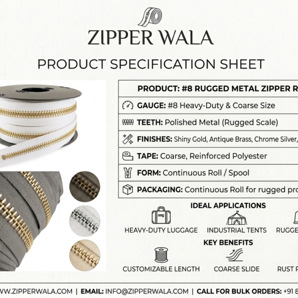 #8 Heavy Duty Metal Zipper Roll
