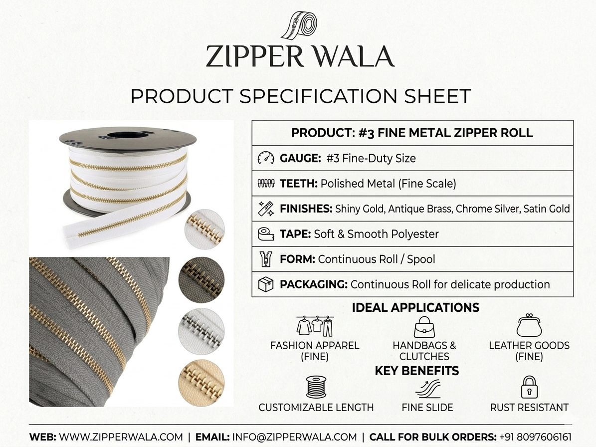 Zipper Manufacturers and Suppliers in Mumbai #3 Metal Zipper Continuous Roll