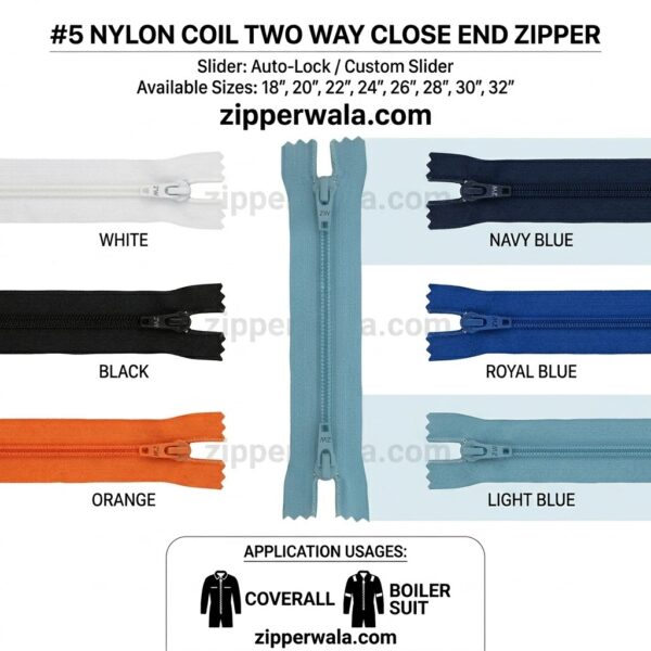 #5 Nylon Coil Two-Way Zipper for Boiler Suit