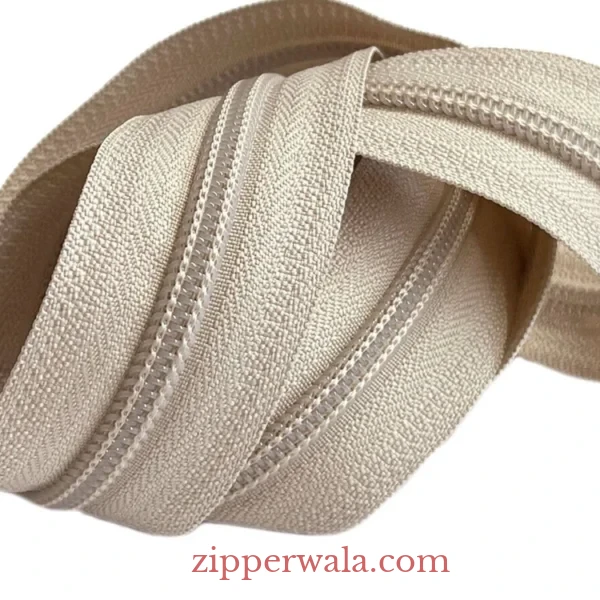 #5 Beige Nylon Coil Zipper Roll for ethnic wear manufacturing India Nylon Coil (CFC / Polyester)