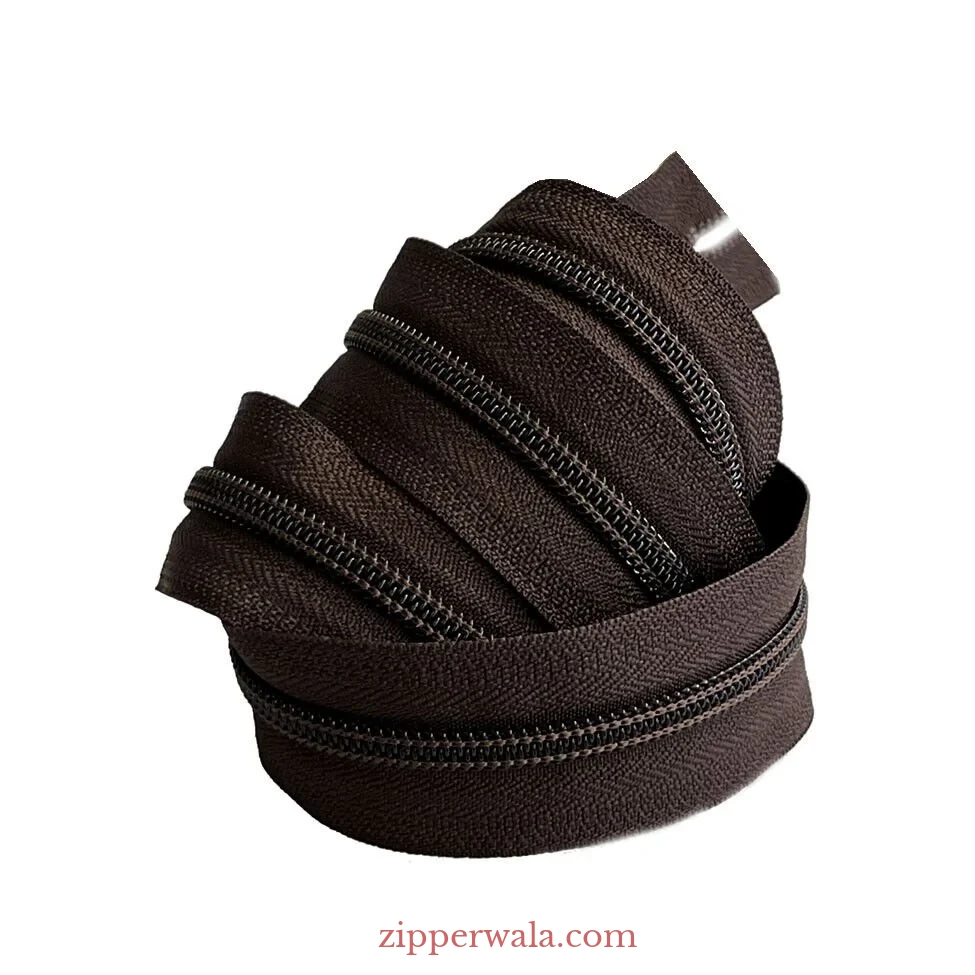 dark-brown-nylon-zipper-roll-wholesale-zipperwala #5 Dark Brown Nylon Coil Zipper Roll for leather goods manufacturing India