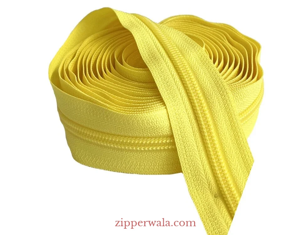 yellow-nylon-zipper-roll-wholesale-Tirupur-zipperwala Industrial grade #5 Yellow Nylon Zipper Roll for garment manufacturing in Tirupur Tamil Nadu
